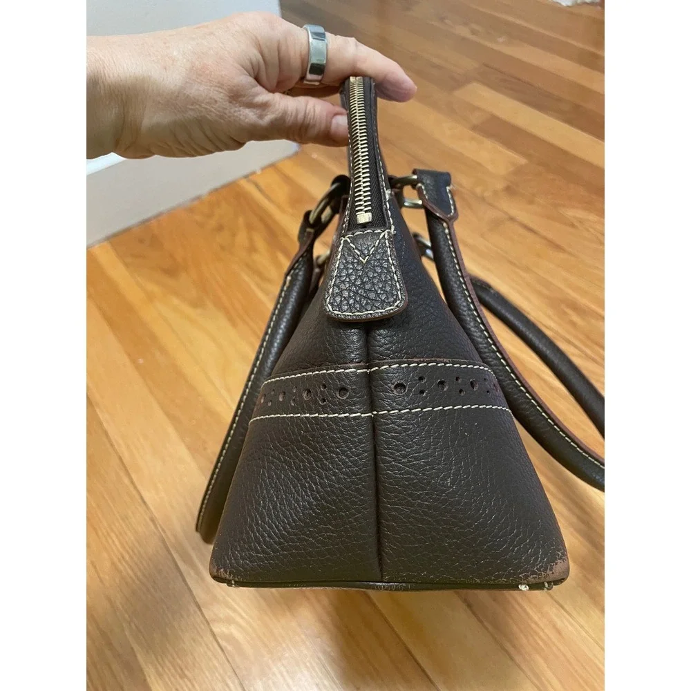Vintage Y2K Dooney & Bourke Pebbled Leather Bowler Satchel‎ Bag Brown Tassel